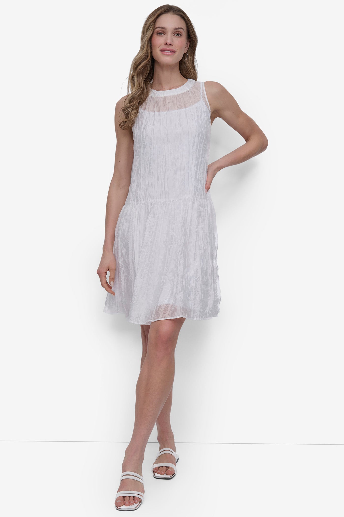 JEWEL NECK DROP WAIST TRAPEZE