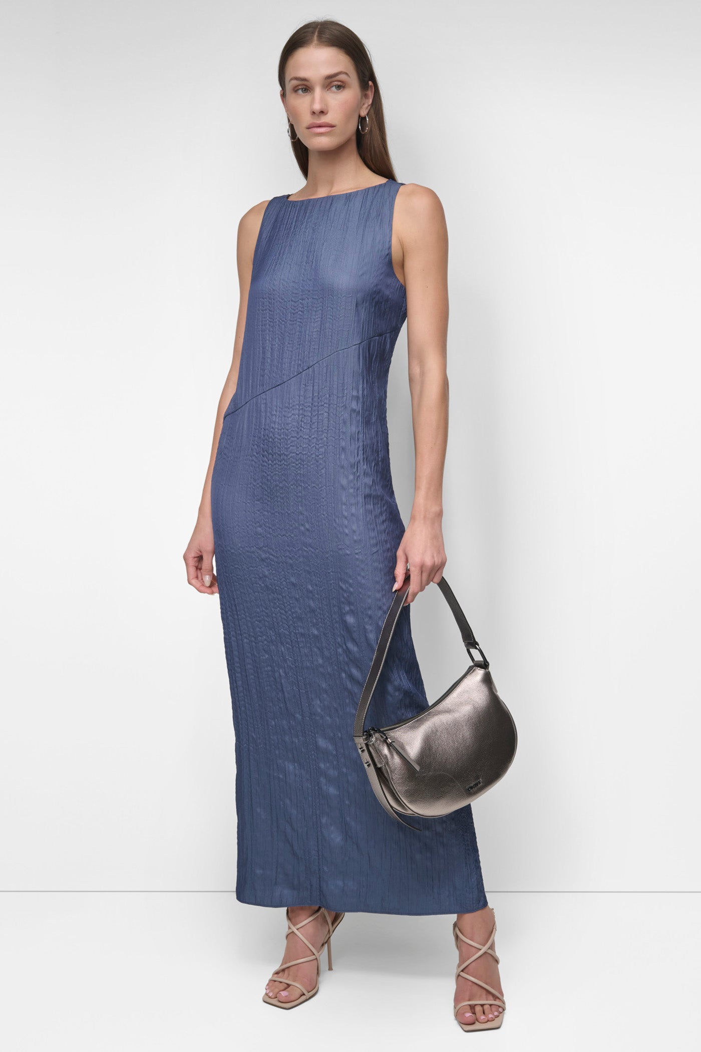 SLEEVELESS BROOMSTICK TWILL MIDI