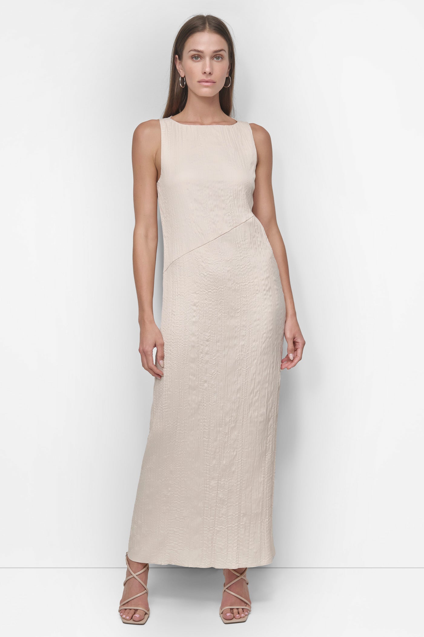 SLEEVELESS BROOMSTICK TWILL MIDI