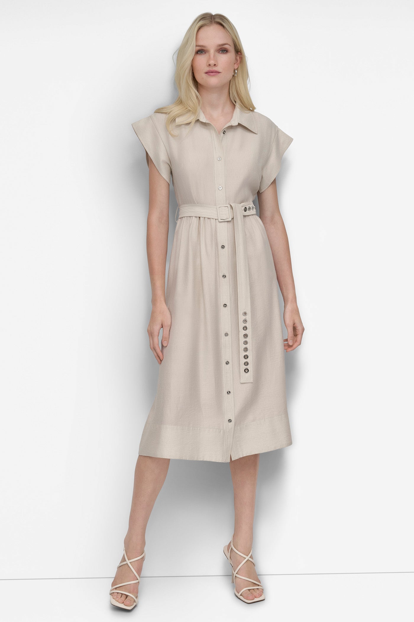 SHIRT DRESS WITH GROMET BELT
