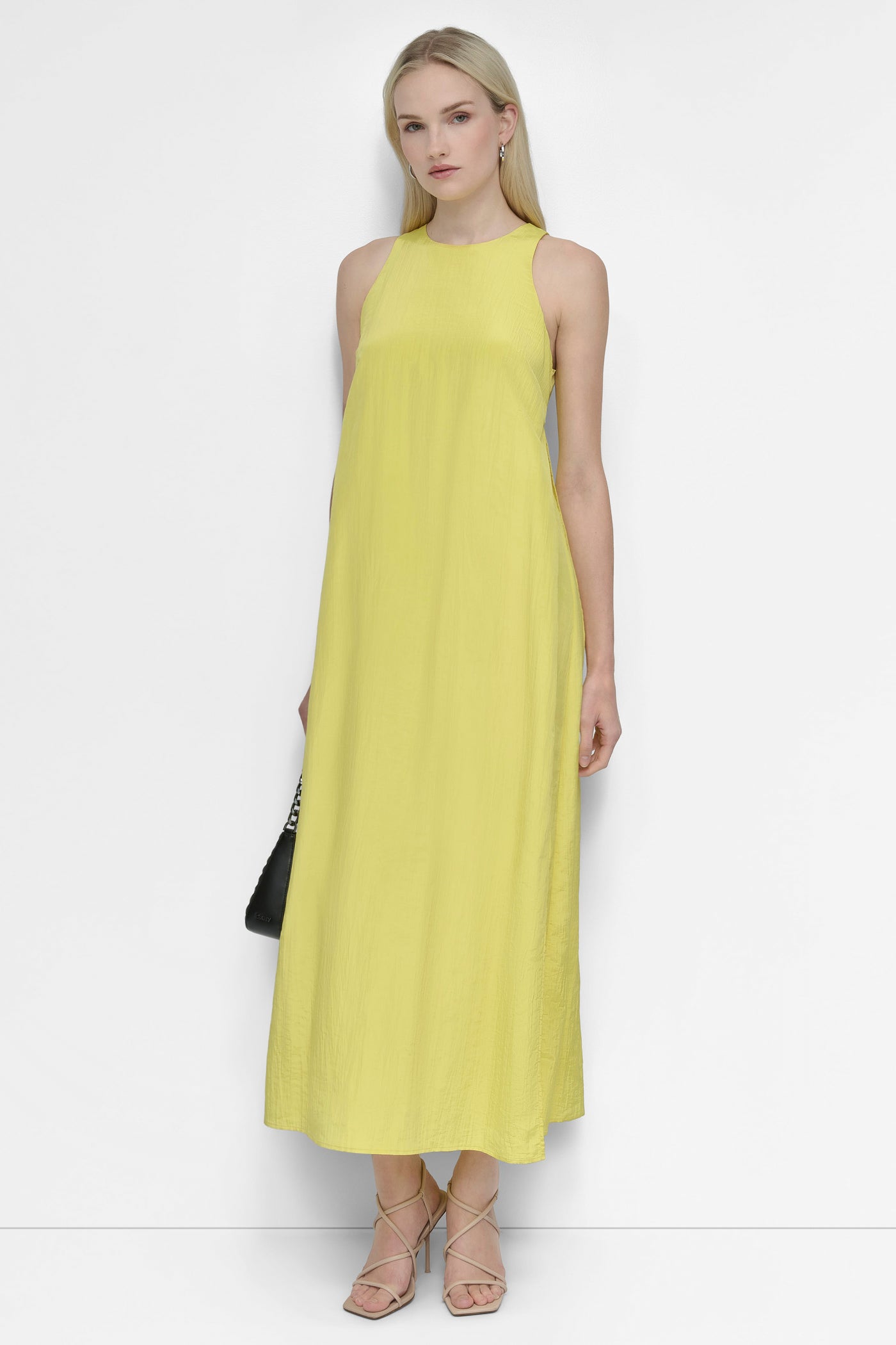 SLEEVELESS SCOOP NECK LONG TUNIC WITH SIDE PLEATS