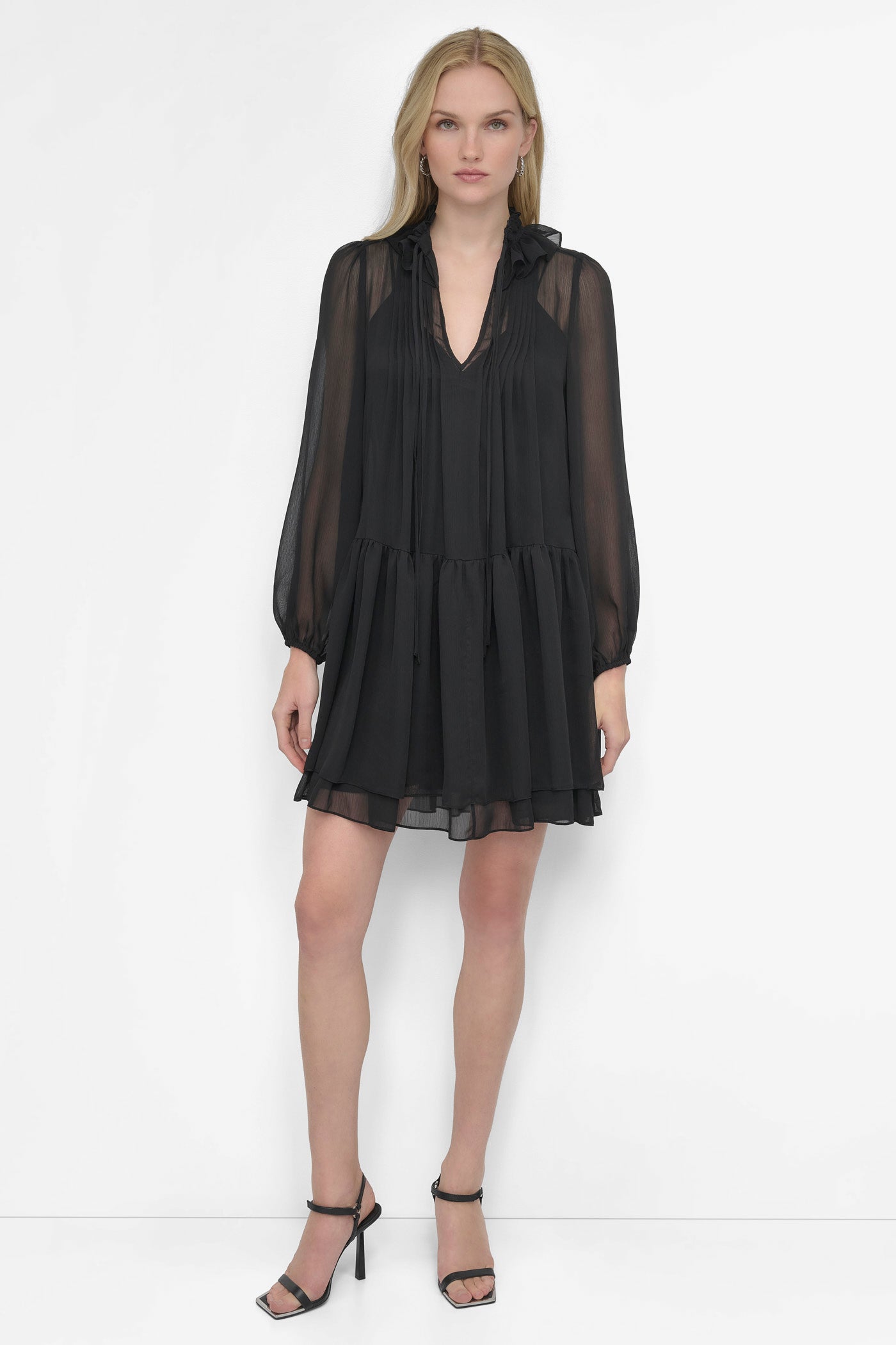 LONG SLEEVE CHIFFON MINI DRESS