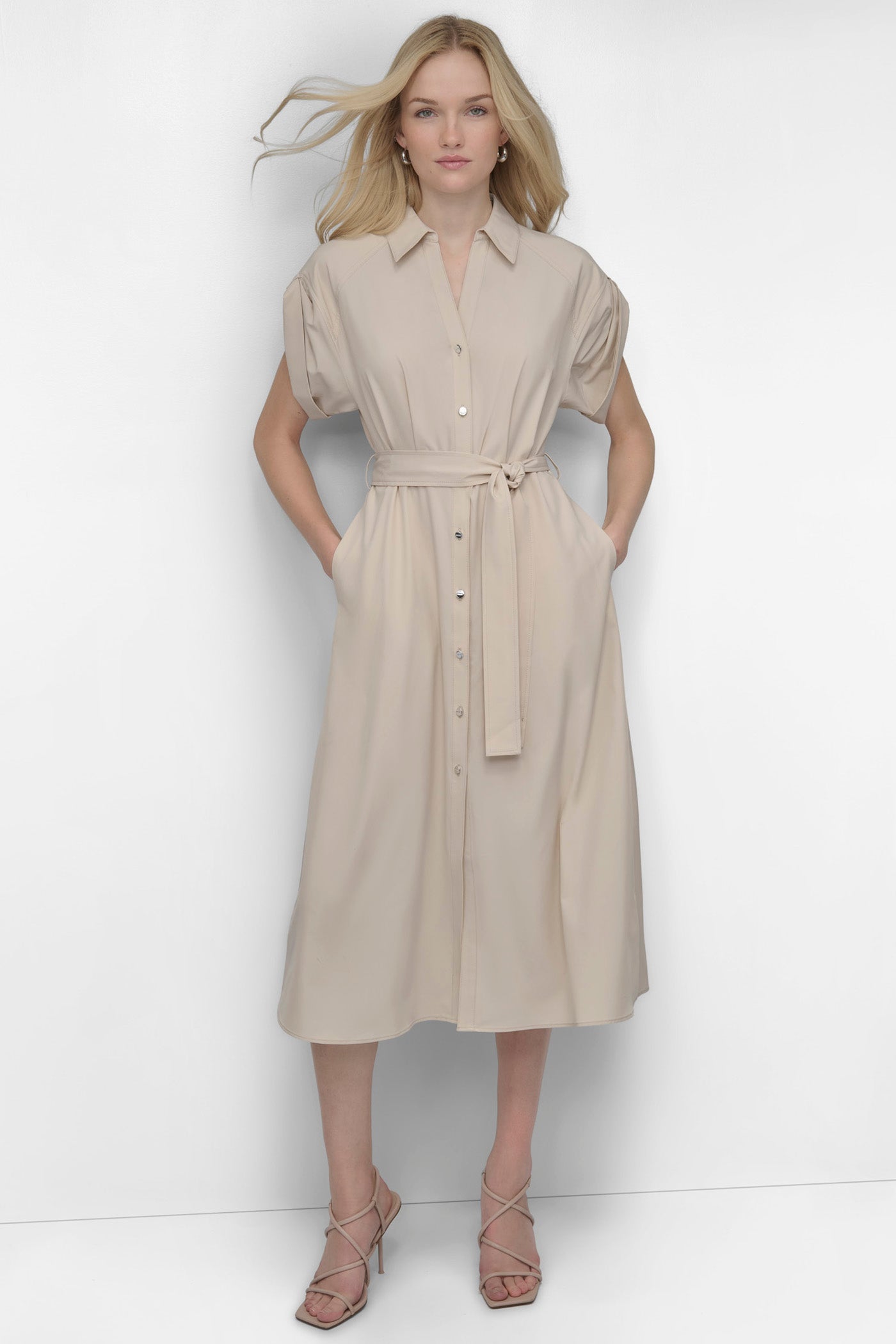 BUTTON FRONT COMMUTER MIDI DRESS