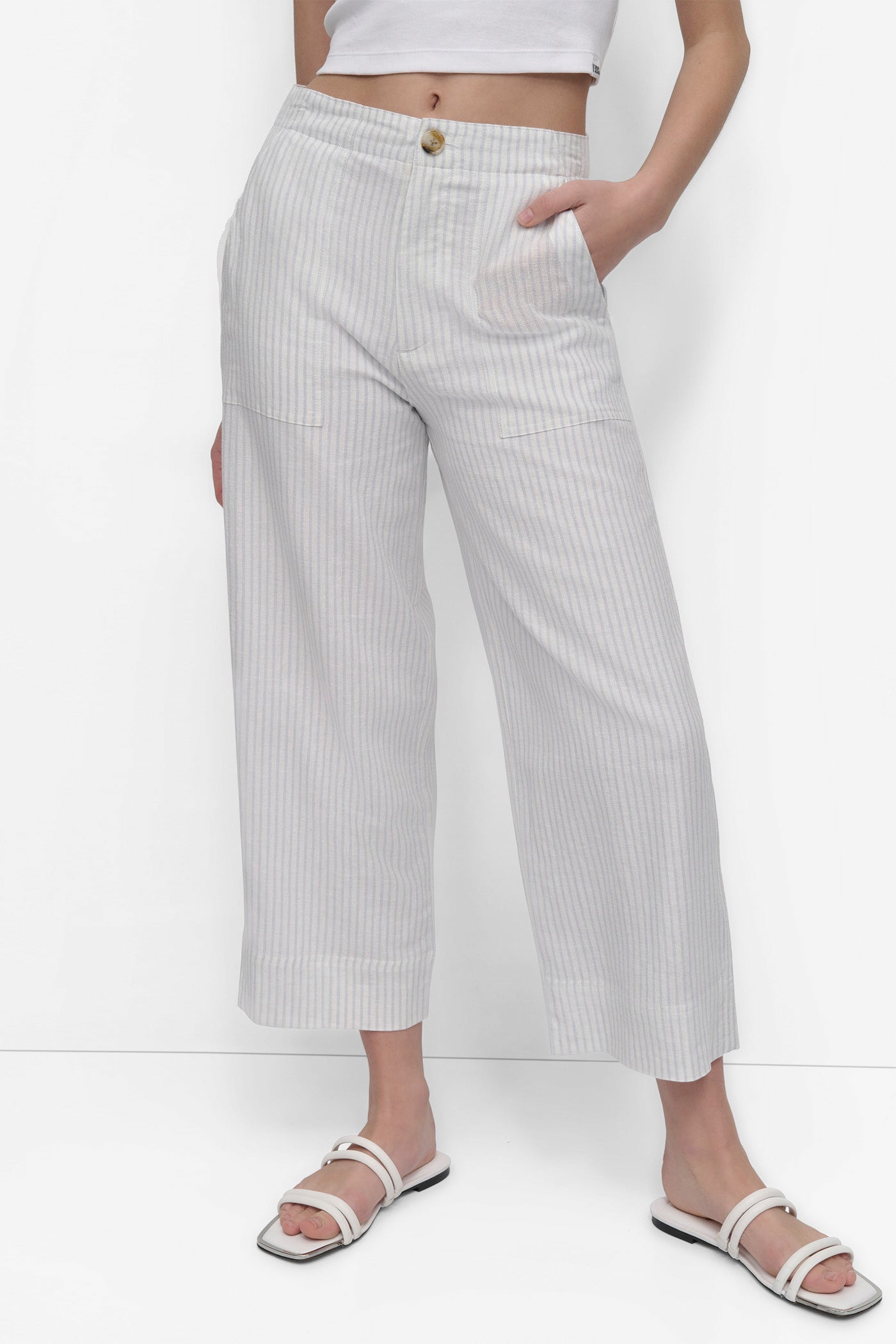CROPPED WIDE LEG LINEN PANTS