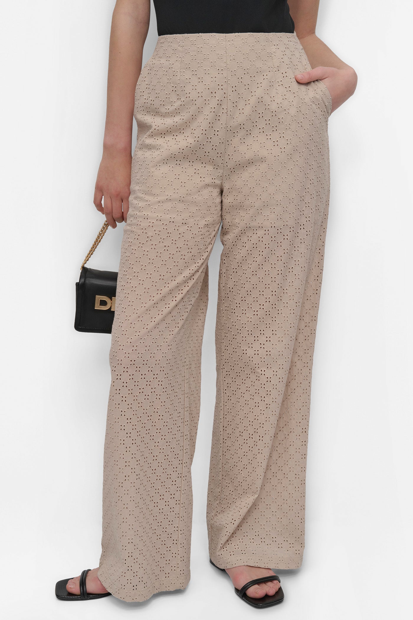 EYELET HIGH WAIST WIDE LEG TROUSER
