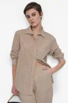 EYELET LONG SLEEVE BUTTON FRONT SHIRT