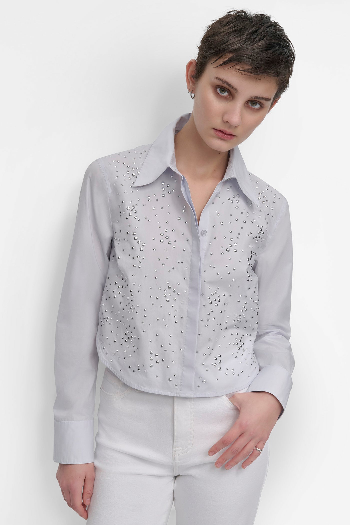 LONG SLEEVE POPLIN TOP WITH DOME STUDS