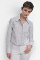 LONG SLEEVE POPLIN TOP WITH DOME STUDS