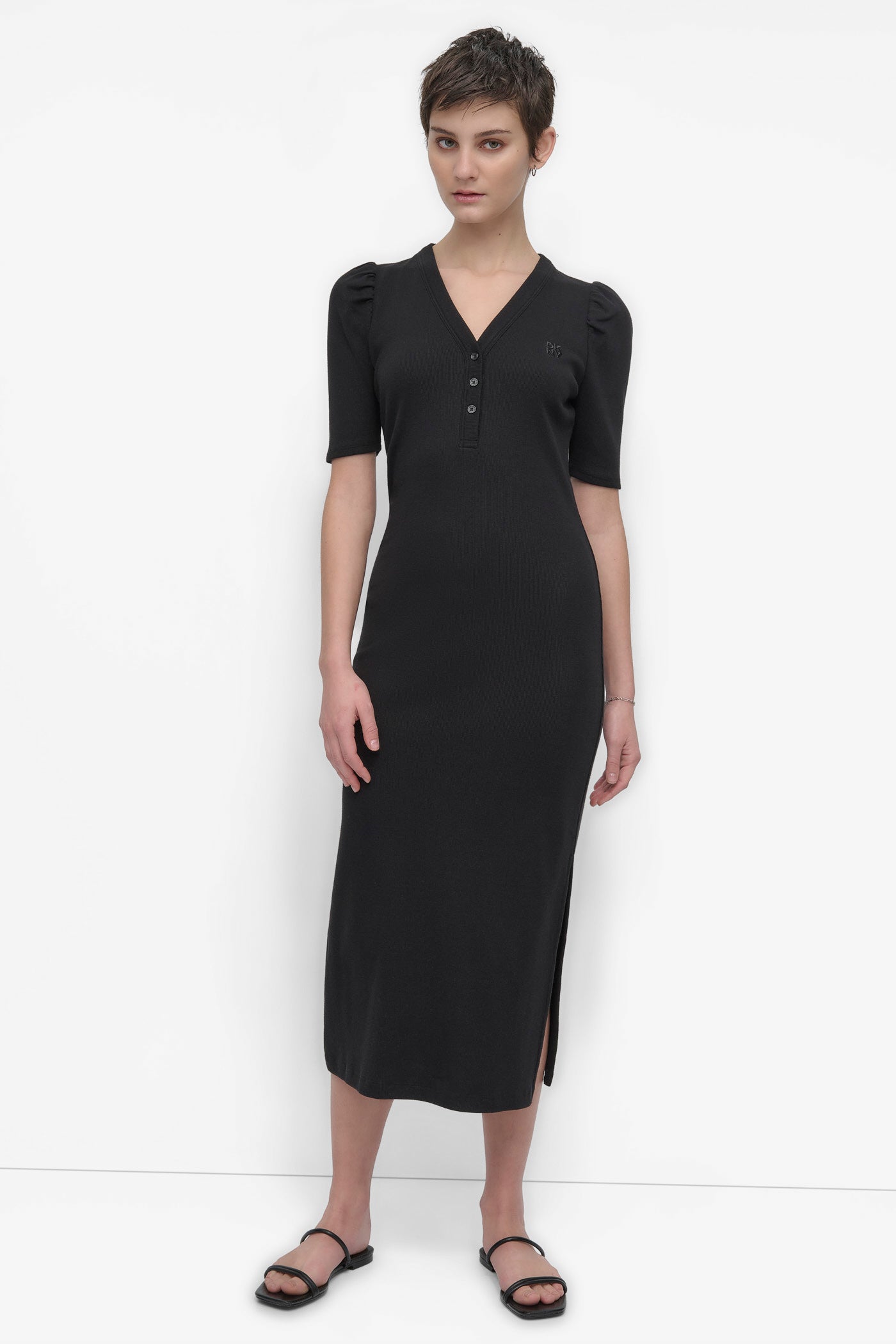 VNECK HENLEY LONG SLEEVE DRESS