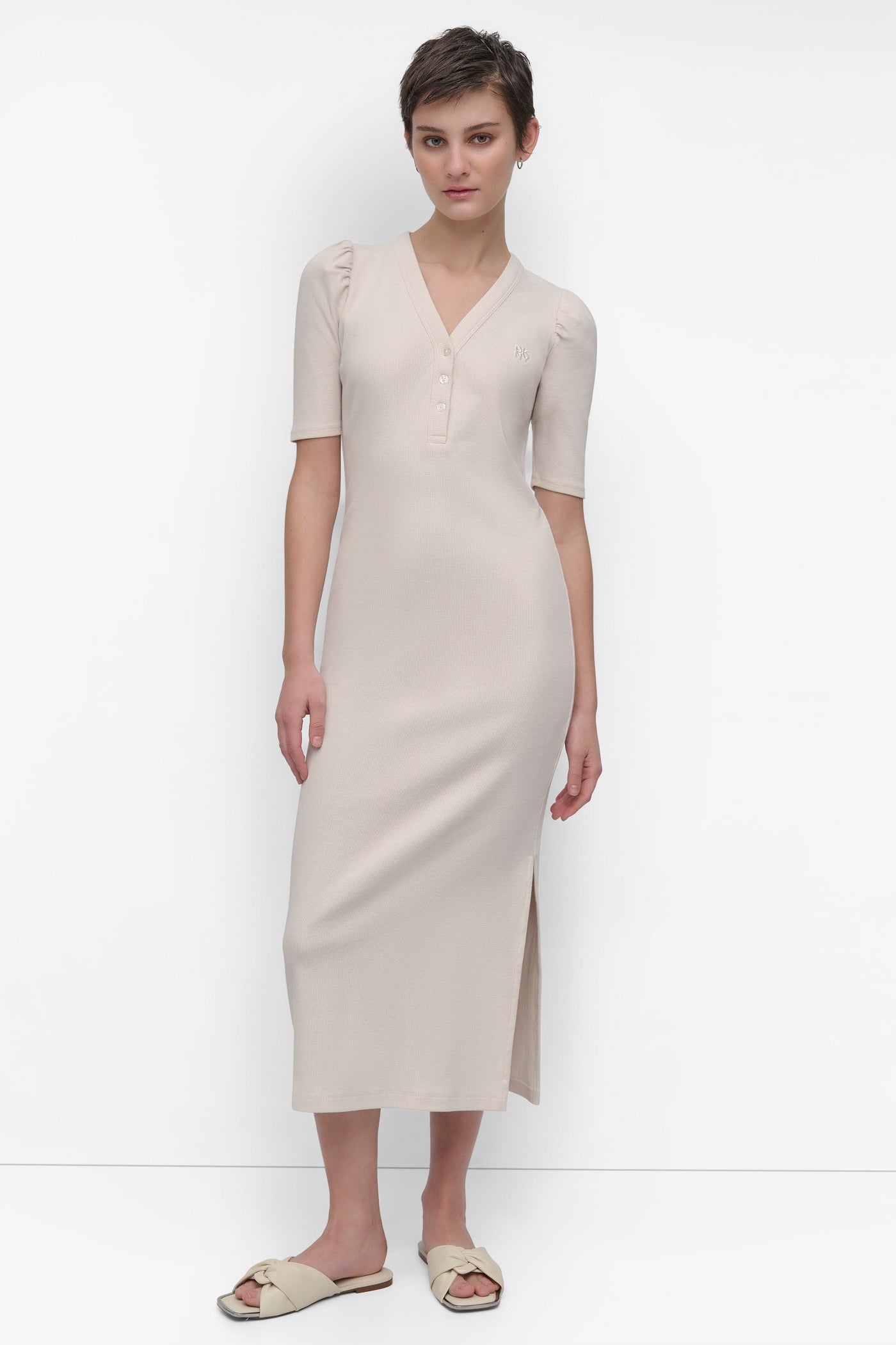 VNECK HENLEY LONG SLEEVE DRESS