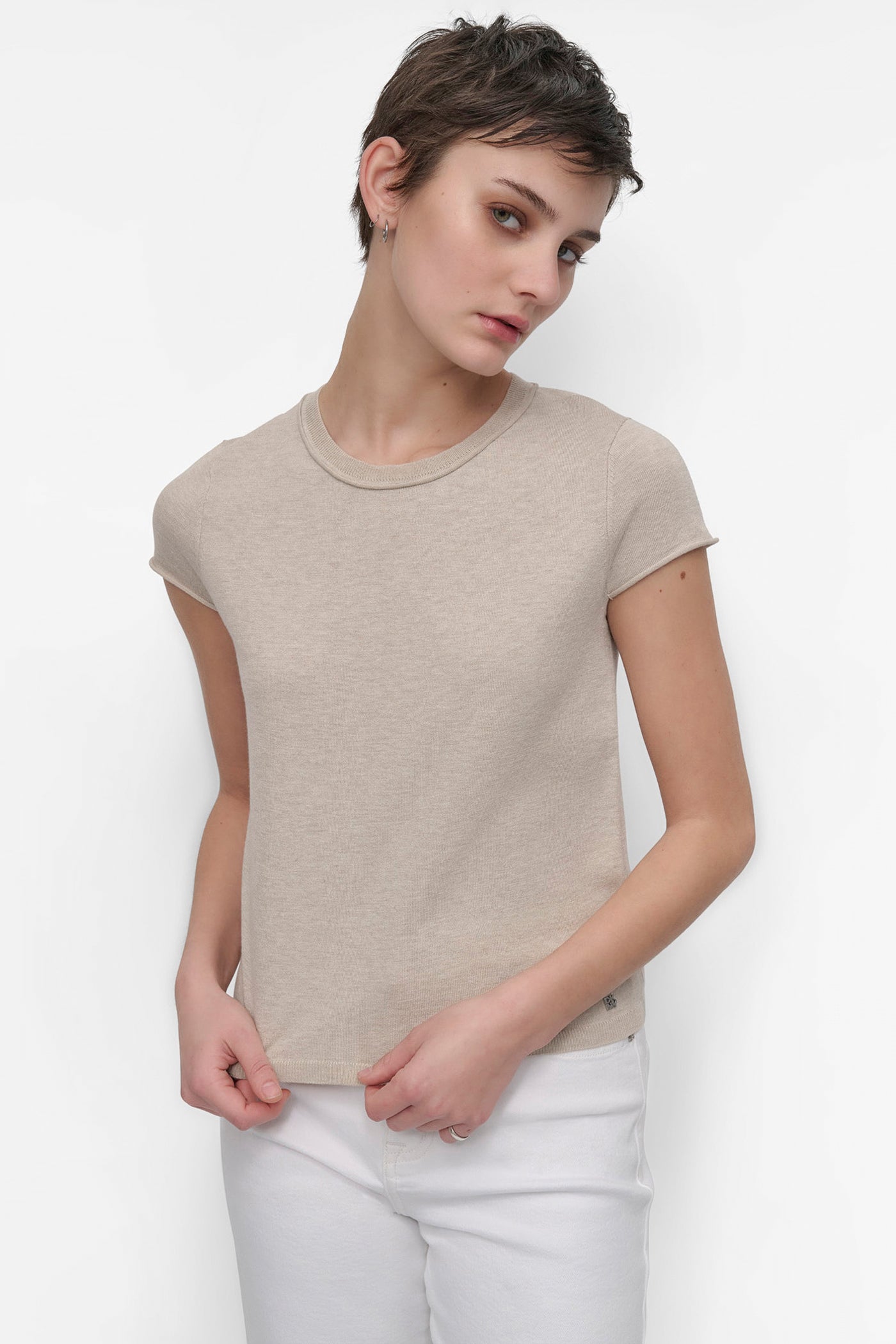 CAP SLEEVE CREW NECK KNIT