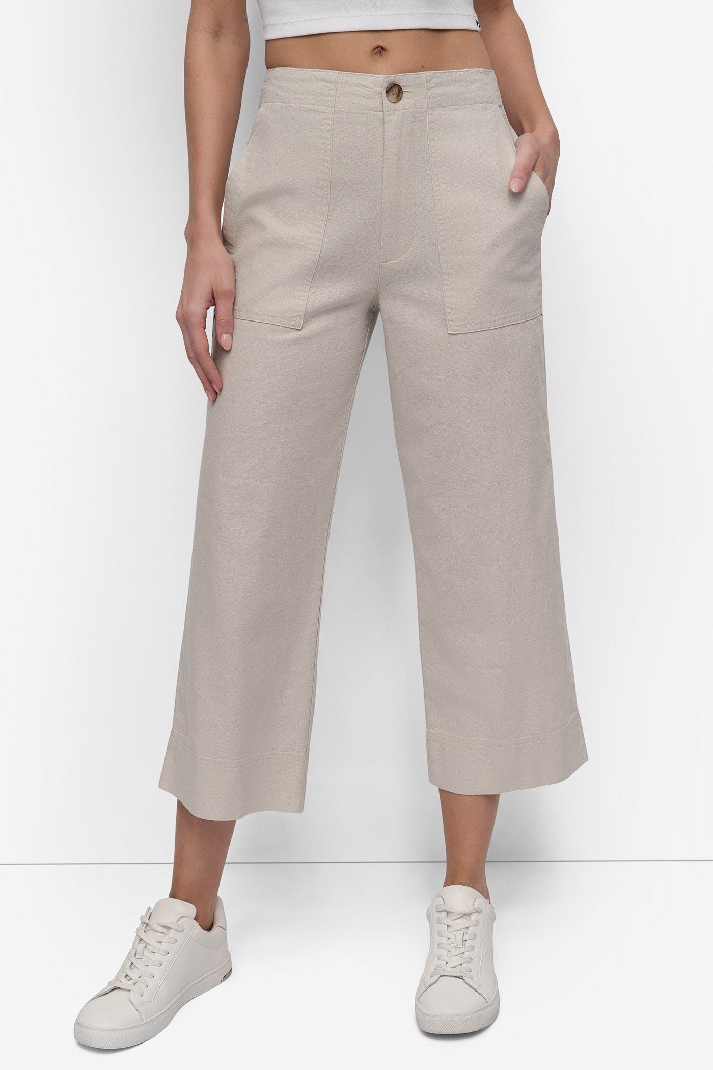 CROPPED WIDE LEG LINEN PANTS