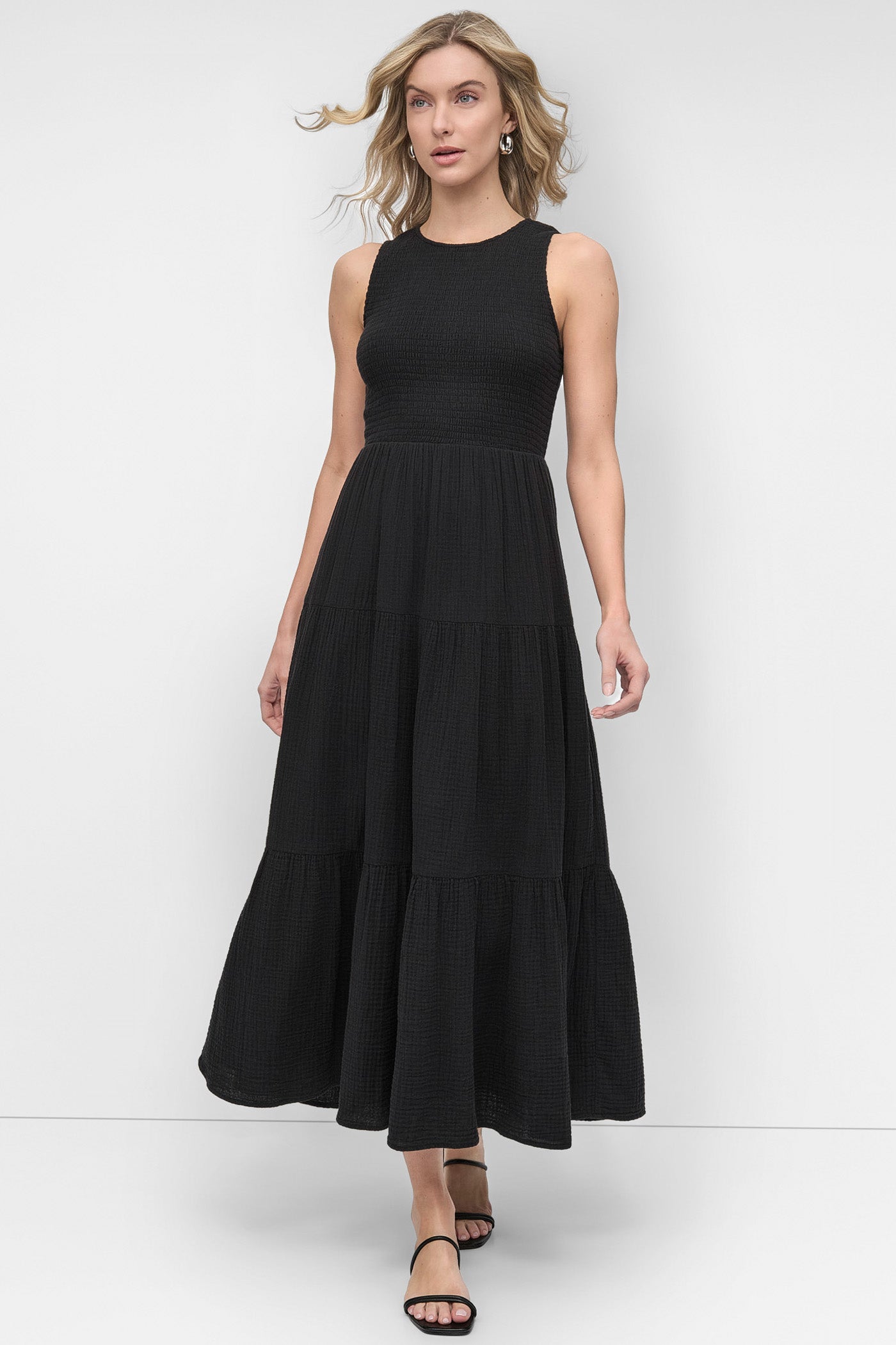GAUZE TIERED SMOCKED DRESS