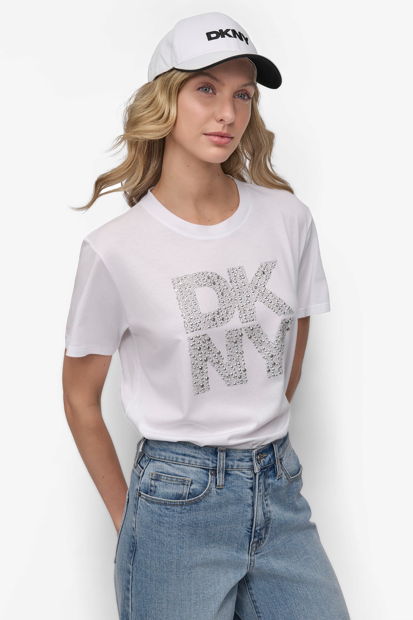 RHINESTONE STUD LOGO CREW NECK