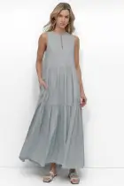 LINEN SLEEVELESS TIERED MAXI