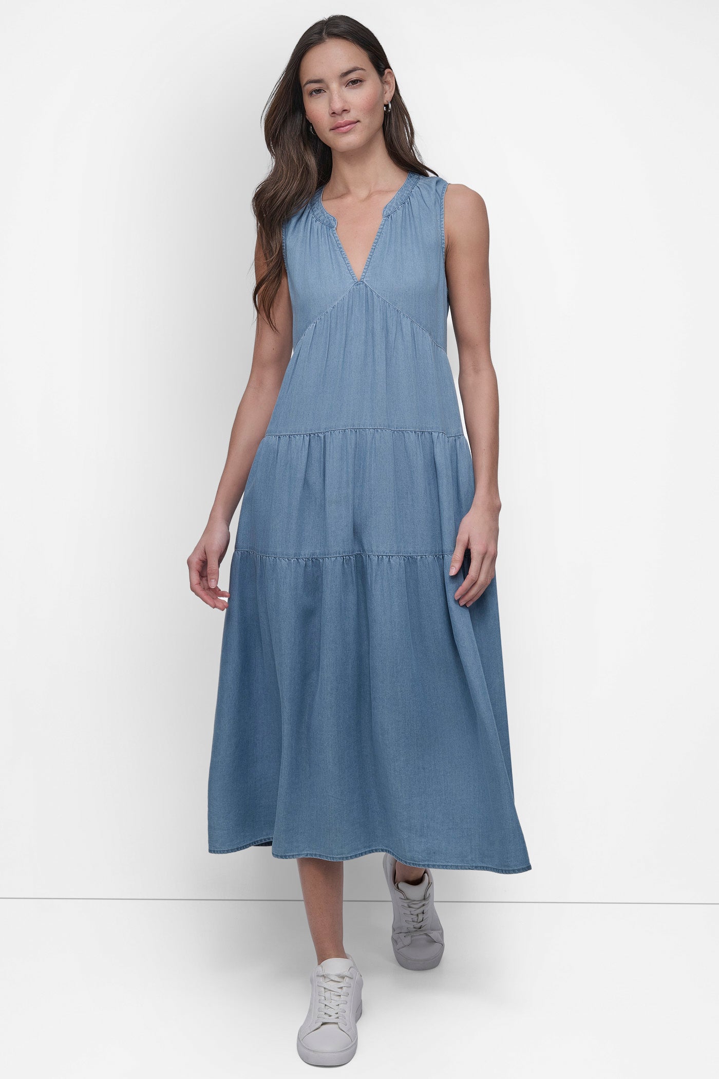 SLEEVLESS TENCEL TIERED DRESS