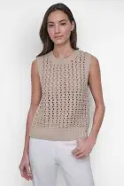 SLEEVLESS POINTELLE STITCH CREW NECK VEST