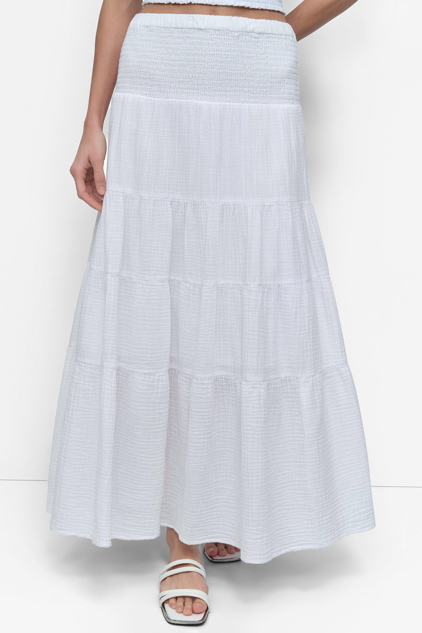 SMOCKED WAIST MIDI SKIRT