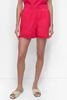DOUBLE CREPE GAUZE BOXY HIGH RISE SHORT WITH SMOCKED