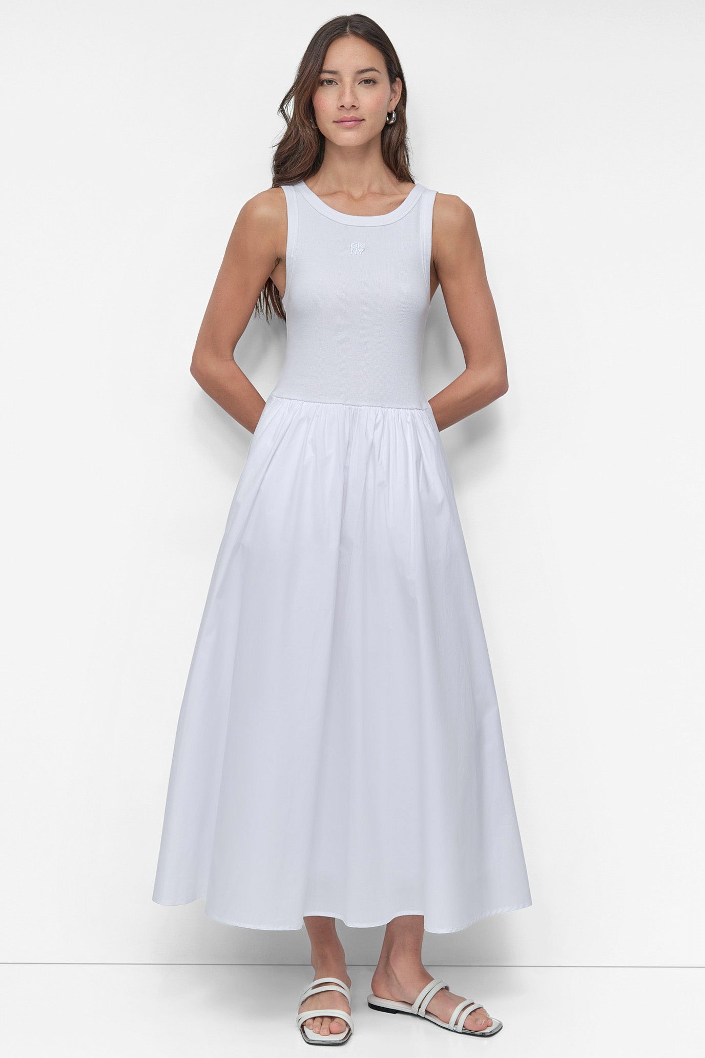 RIB TANK DRESS WITH POPLIN SKIRT