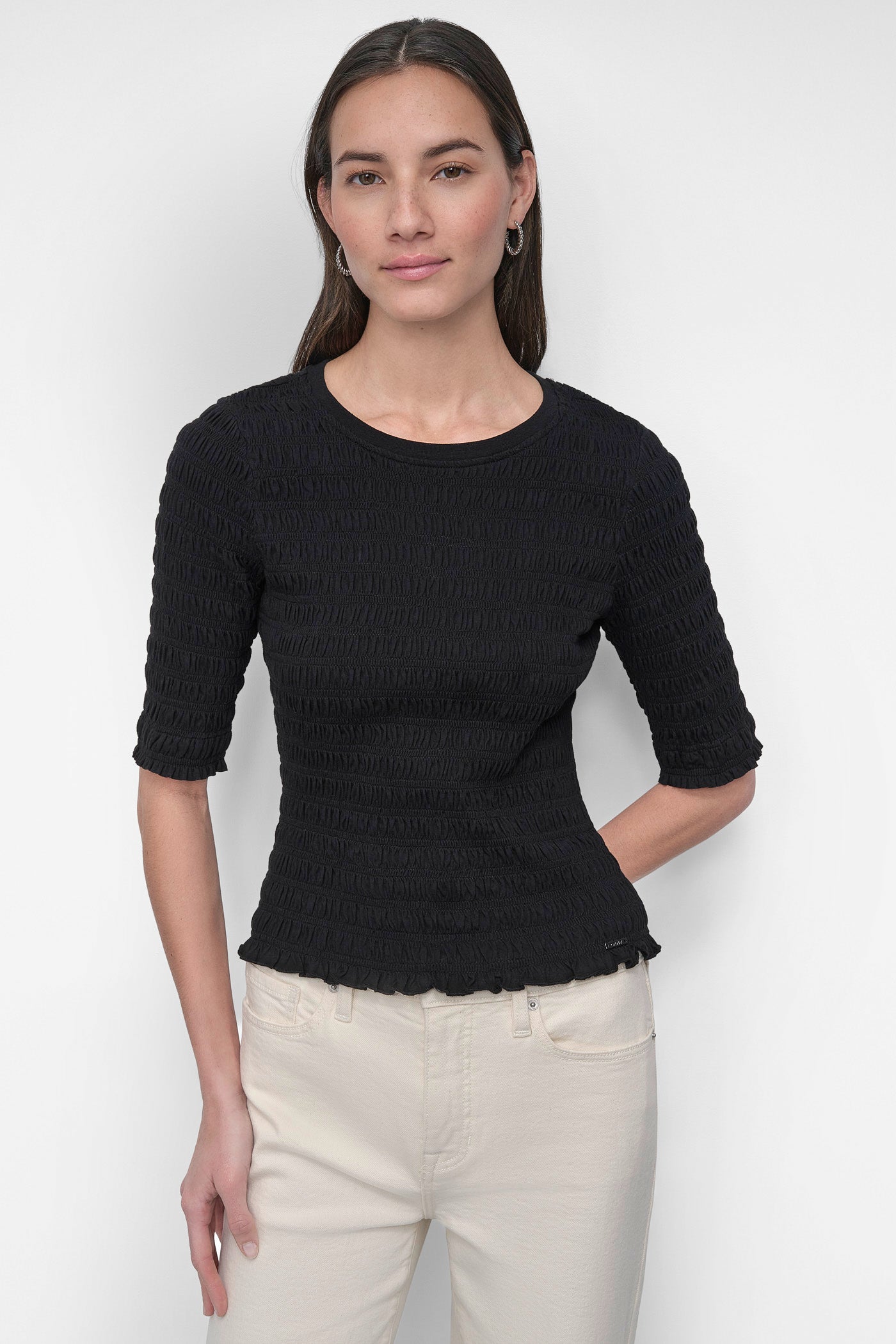 SMOCKED ELBOW SLEEVE TEE
