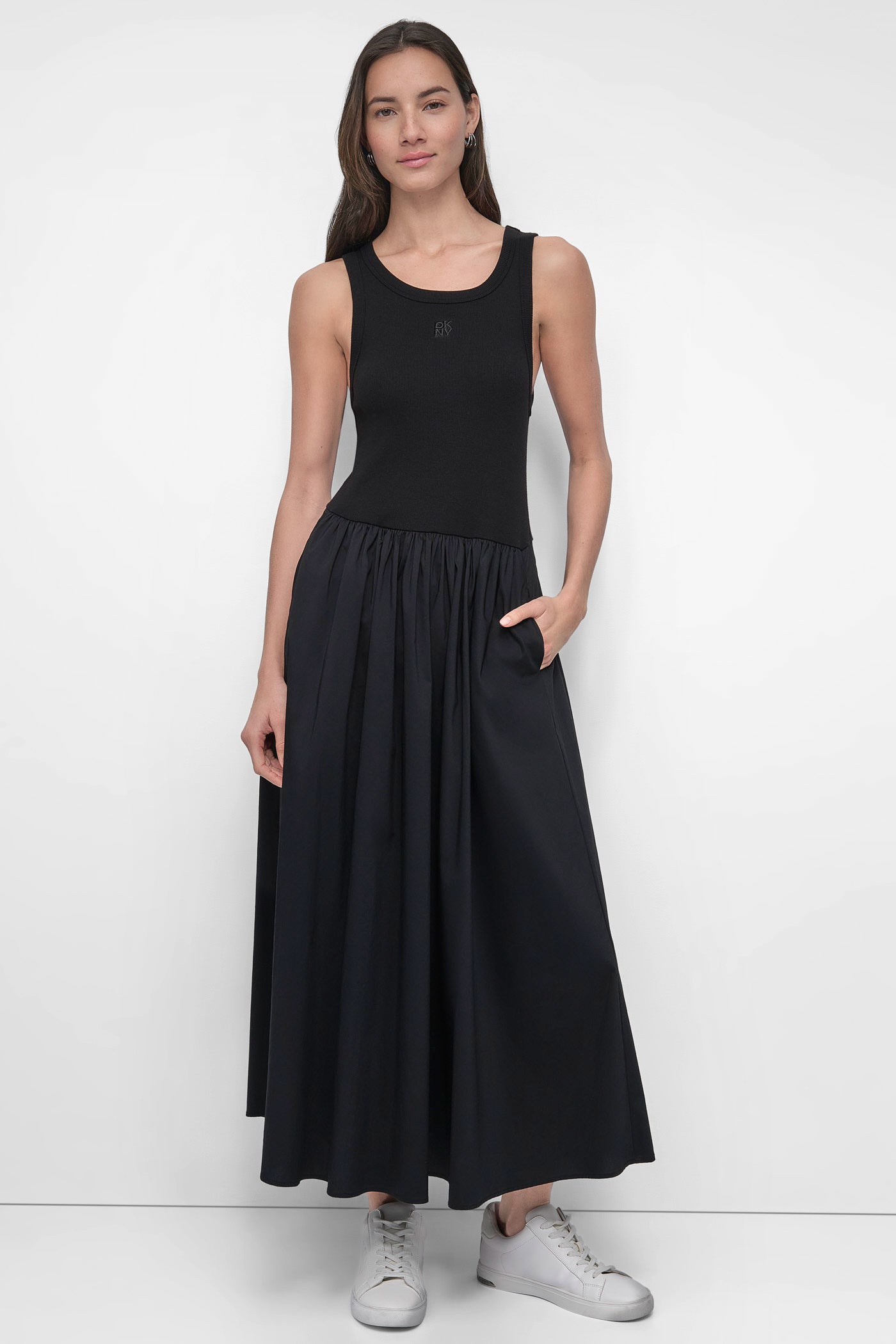 RIB TANK DRESS WITH POPLIN SKIRT