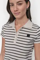 CAP SLEEVE POLO WITH LOGO PATCH(IVORY/BLACK,XXS)