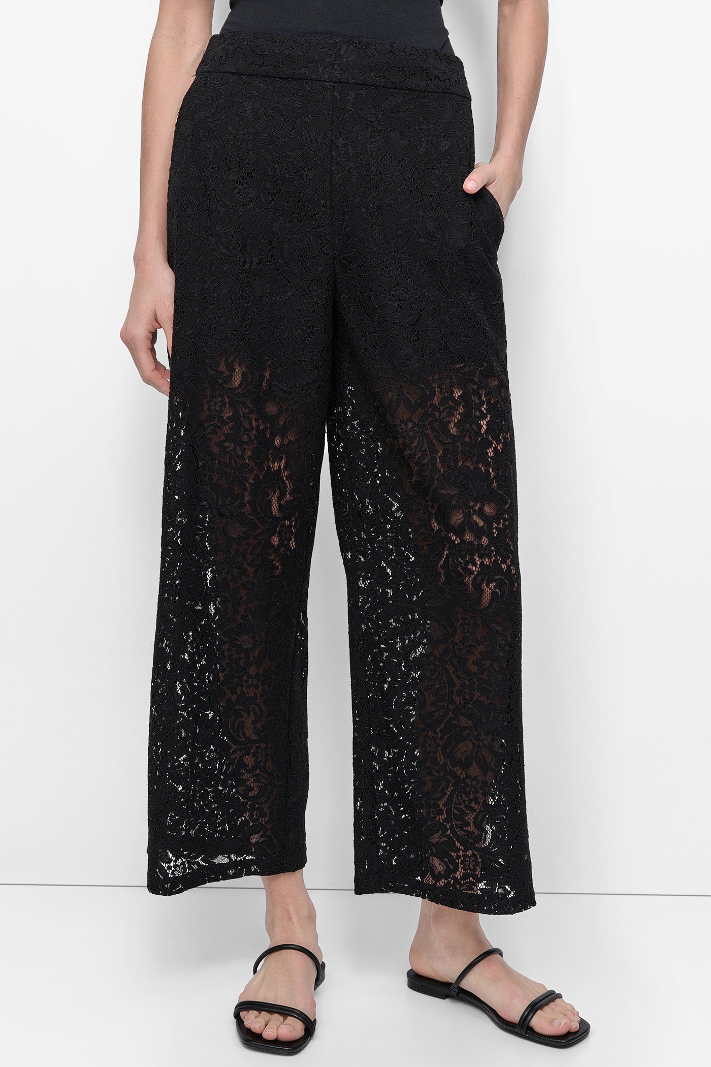 LACE HIGH WAIST STRAIGHT LEG CROPPED TROUSER