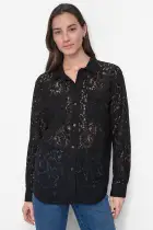 LACE LONG SLEEVE BUTTON FRONT SHIRT WITH UTILITY POCKETS