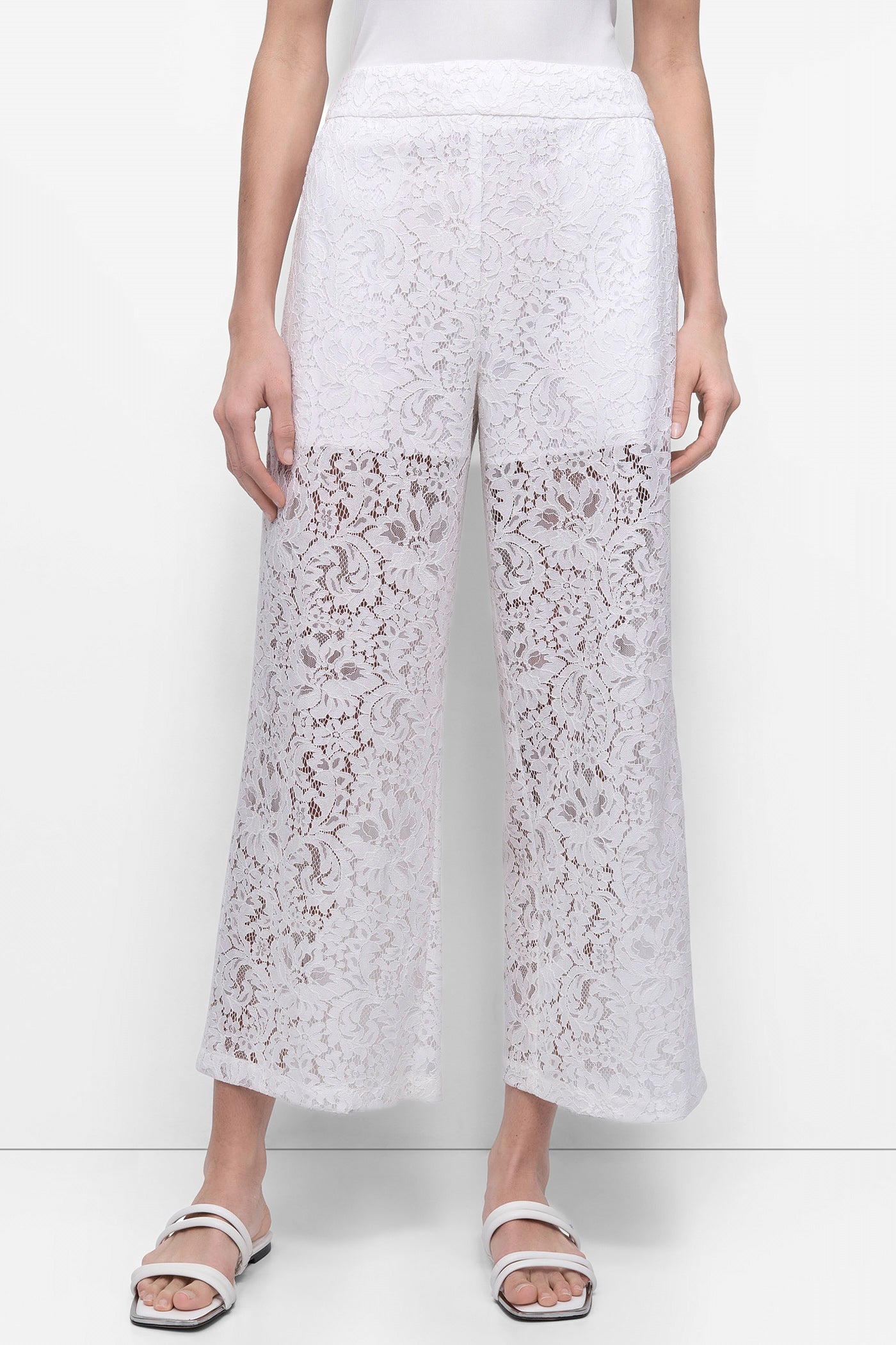 LACE HIGH WAIST STRAIGHT LEG CROPPED TROUSER