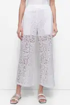 LACE HIGH WAIST STRAIGHT LEG CROPPED TROUSER