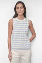 RIBBED STRIPED CREW NECK TANK WITH LOGO CHARM