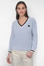 V NECK PULLOVER WITH COLOR BLOCK TRIM