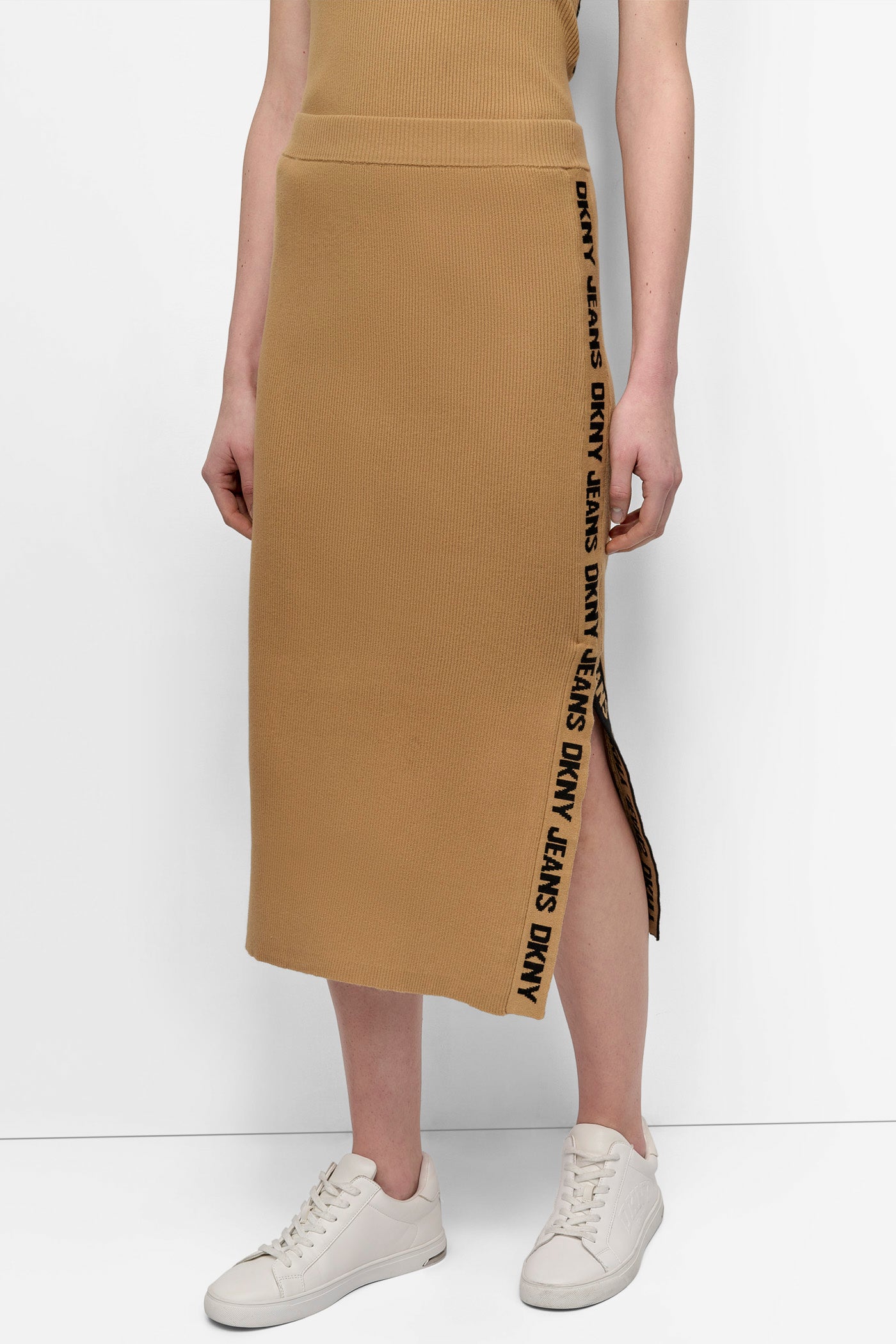 SIDE LOGO RIB MIDI SKIRT WITH SIDE VENT