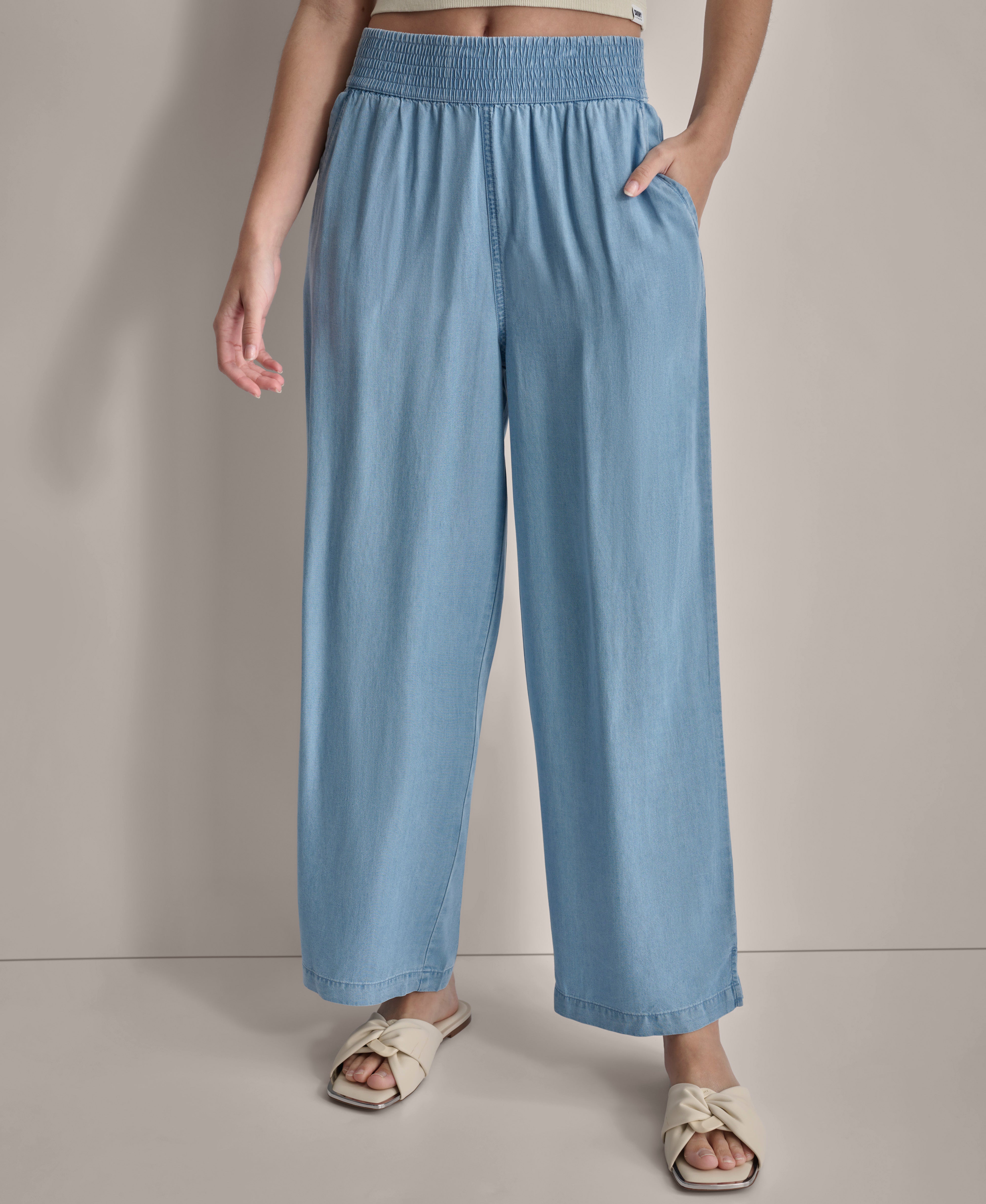 GARMENT DYE WIDE LEG ANKLE PANT