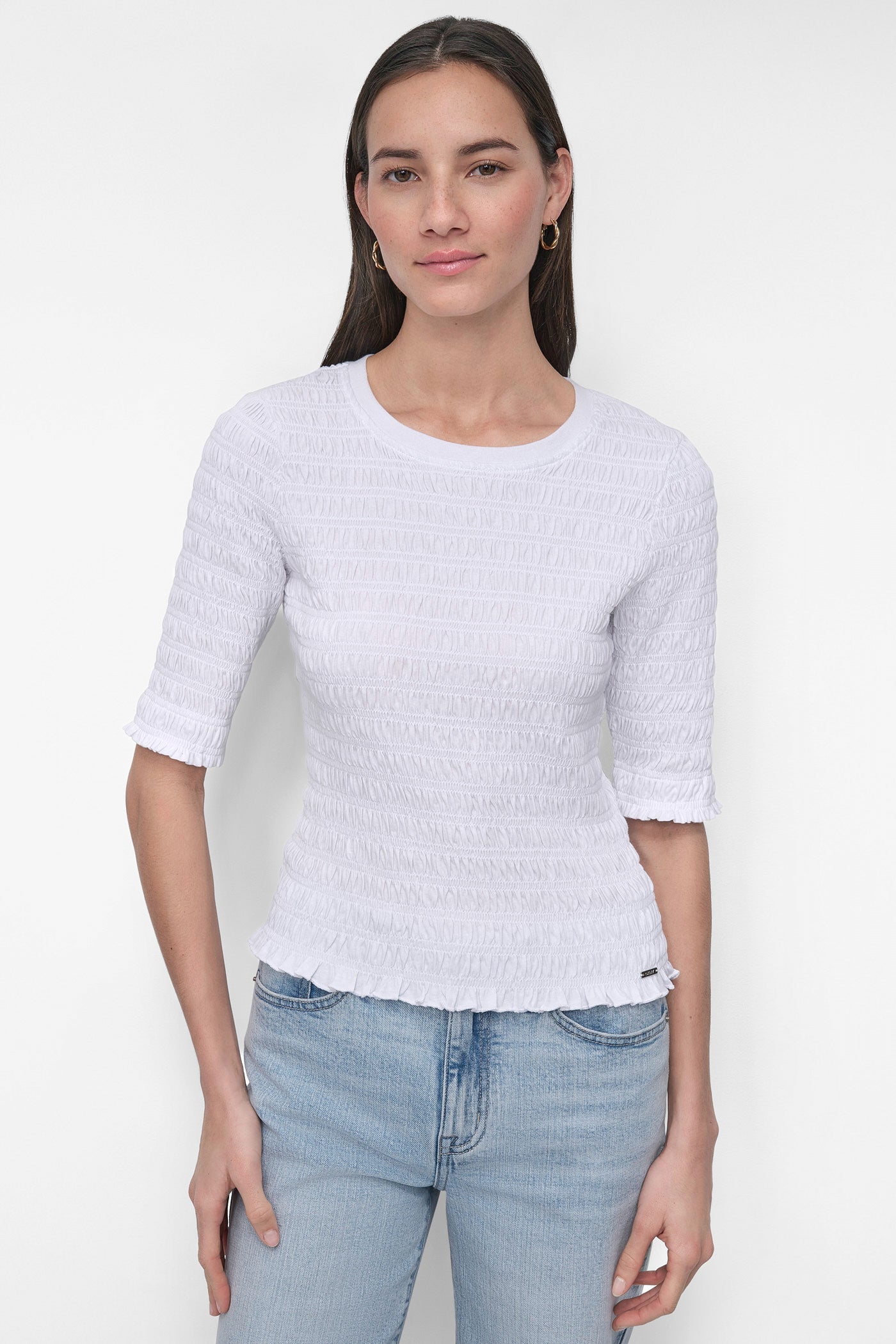 SMOCKED ELBOW SLEEVE TEE