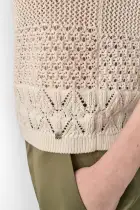 CAP SLEEVE OPEN MULTIPOINTELE STITCH CREW NECK TEE(Eggnog,XXS)