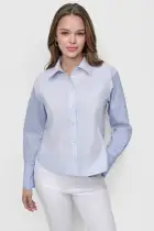 CROPPED LONG SLEEVE BUTTON FRONT SHIRT WITH MIXED STRIPE