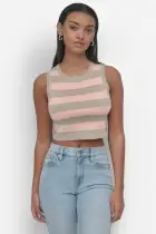 CROP STRIPE SLEEVELESS CREW NECK TANK