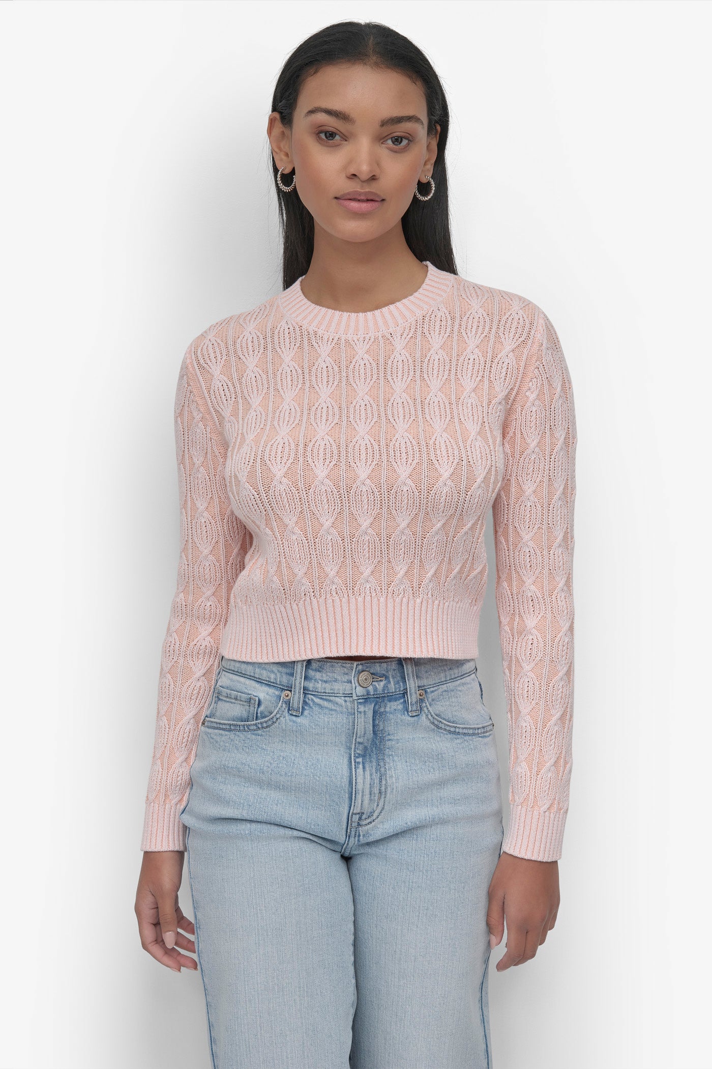 LONG SLEEVE CABLE CREW NECK TOP