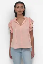 RUFFLE NECK TOP WITH FLUTTER SLEEVES