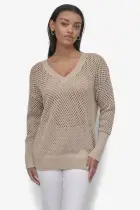 3/4 WIDE SLEEVE CREW NECKOPEN POINTELLE STITCH