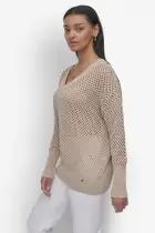 3/4 WIDE SLEEVE CREW NECKOPEN POINTELLE STITCH(PEBBLE,XXS)