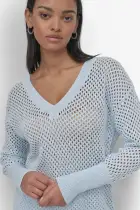 3/4 WIDE SLEEVE CREW NECKOPEN POINTELLE STITCH(SKYWAY BLUE,XXS)