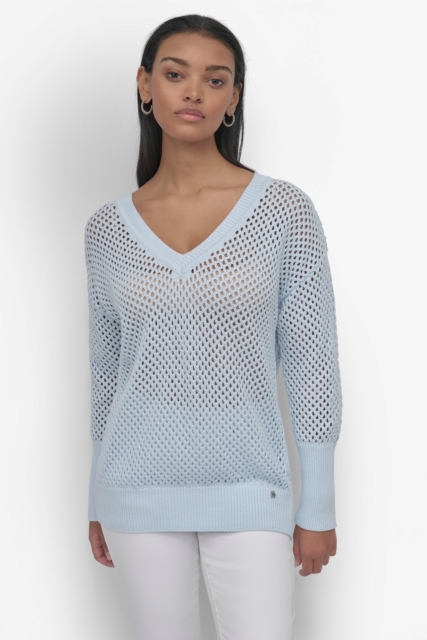 3/4 WIDE SLEEVE CREW NECKOPEN POINTELLE STITCH
