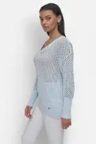 3/4 WIDE SLEEVE CREW NECKOPEN POINTELLE STITCH(SKYWAY BLUE,XXS)