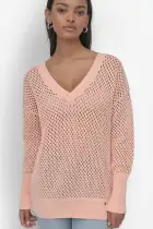 3/4 WIDE SLEEVE CREW NECKOPEN POINTELLE STITCH(TROPICAL PEACH,XXS)