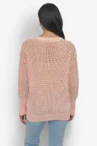 3/4 WIDE SLEEVE CREW NECKOPEN POINTELLE STITCH(TROPICAL PEACH,XXS)