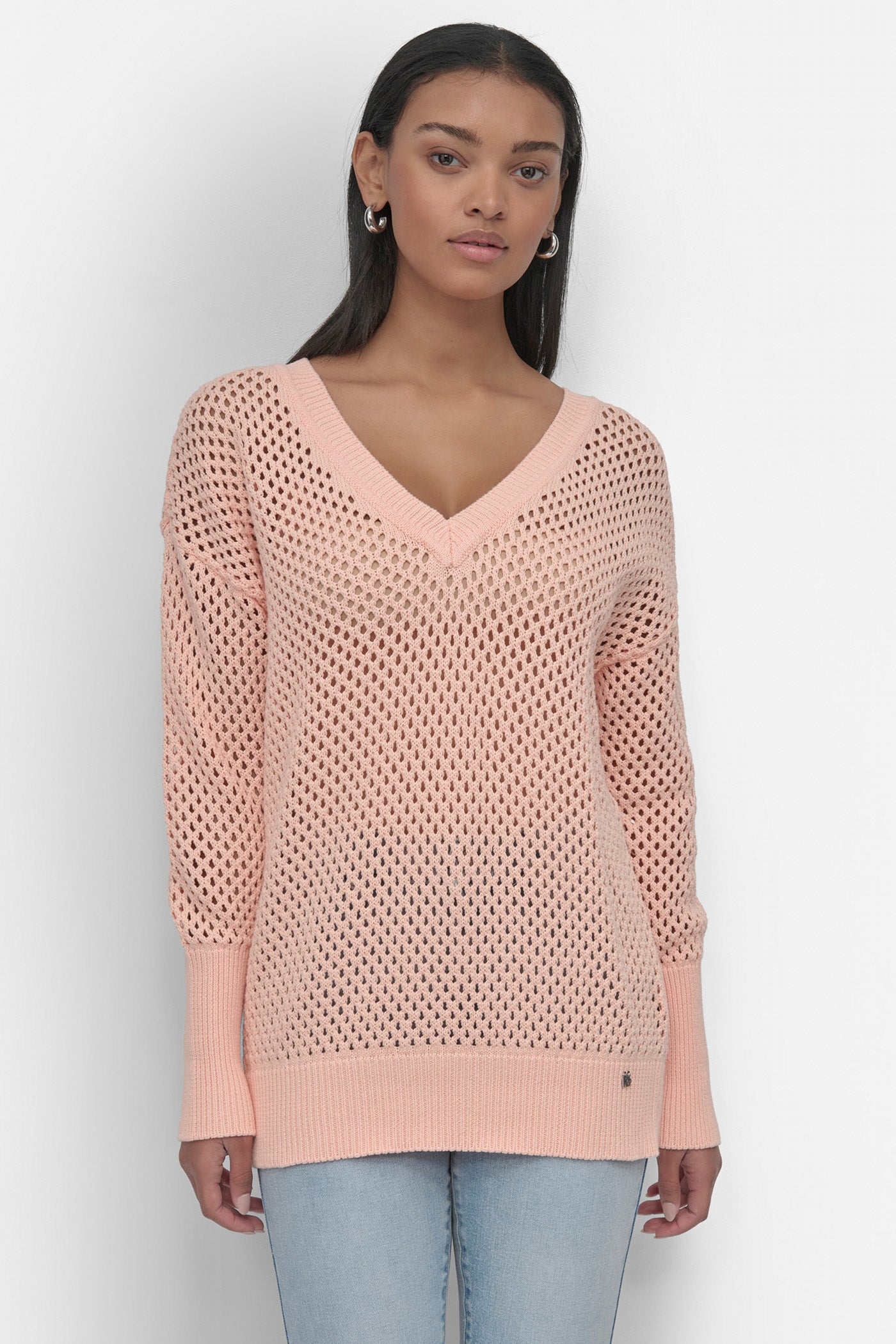 3/4 WIDE SLEEVE CREW NECKOPEN POINTELLE STITCH