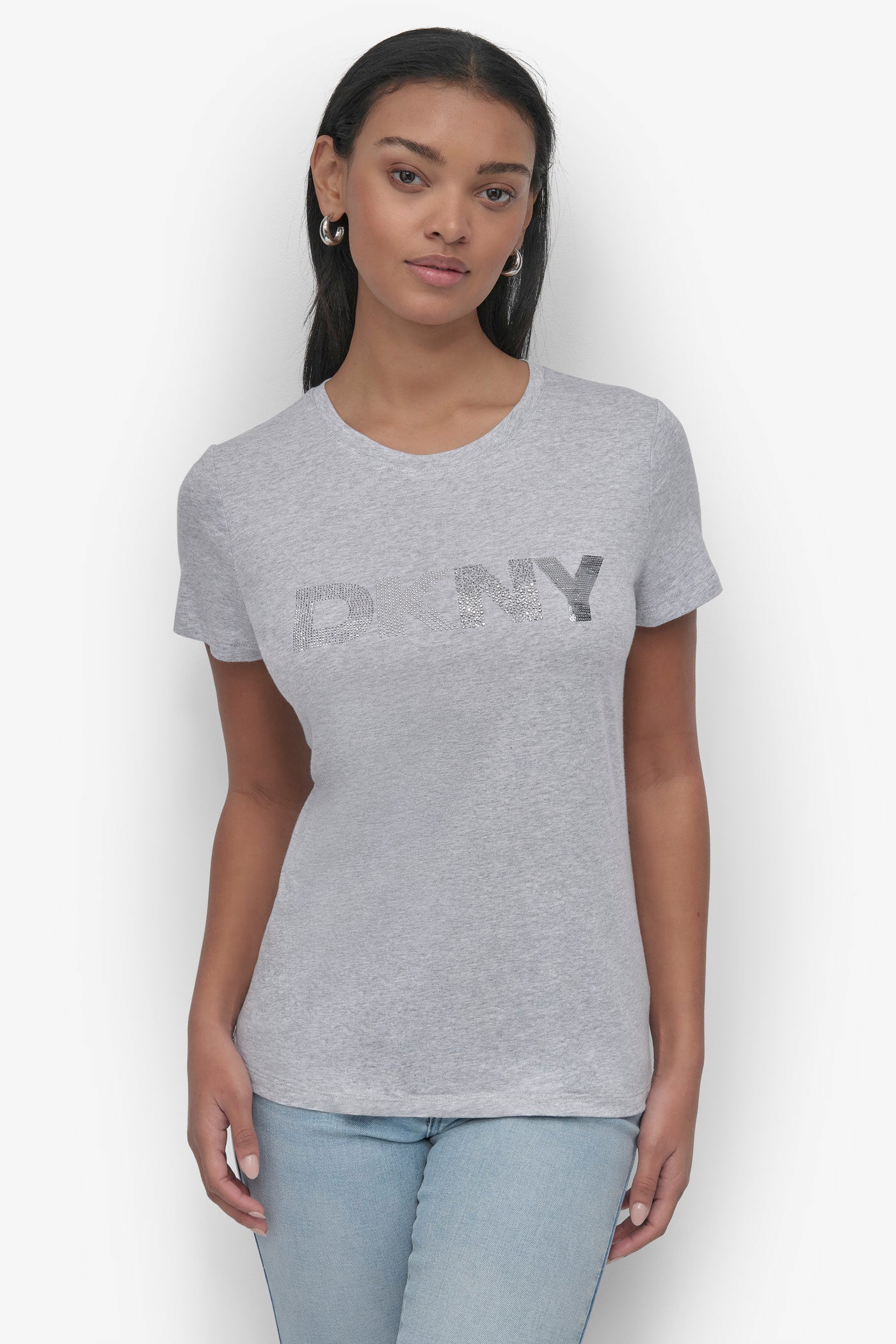 DKNY MIXED EMBELLISHMENTS LOGO DNA TEE